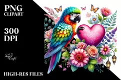 Colorful Adorned Parrot Holding a Heart PNG Product Image 2