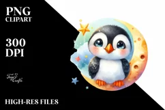 Cute Colorful Baby Puffin Moon Stars Clipart Product Image 3