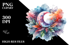 Colorful Abstract Moon with Foliage | Clipart Product Image 2