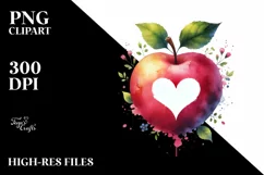 Heart-Shaped Apple Watercolor PNG Product Image 2