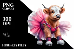 Baby Highland Cow in Modern Dancer's Outfit, Watercolor PNG Product Image 3