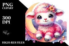 Colorful Cute Lamb on Half Moon PNG Product Image 2