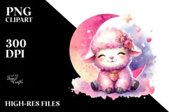 Colorful Cute Lamb on Half Moon PNG Product Image 2