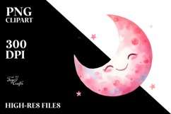 Whimsical Pinkish Smiling Moon Watercolor PNG Product Image 2