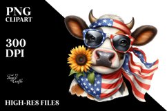 Happy Cow Portrait with Sunflower | Sublimation | Clipart Product Image 1