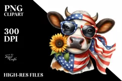 Happy Cow Portrait with Sunflower | Sublimation | Clipart Product Image 1