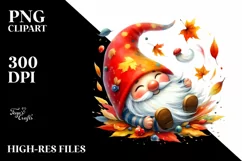 Colorful Gnome Tumbling with Autumn Leaves PNG Product Image 3