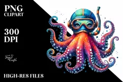 Colorful Octopus Scuba Helmet Watercolor Sublimation Product Image 3