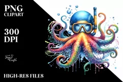 Colorful Octopus Scuba Helmet Watercolor Sublimation Product Image 3