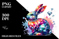 Colorful Diamond Bunny on Splashy Background PNG Product Image 2