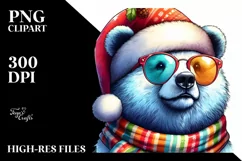 Quirky Bear Portrait with Santa Hat, Transparent PNG Product Image 1