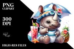 Cute Baby Rhino with Beachwear PNG Product Image 2