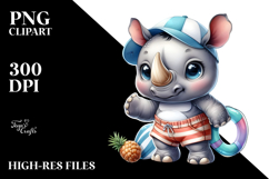 Cute Baby Rhino with Beachwear PNG Product Image 2