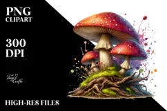 Detailed Shiny Mushroom Watercolor Splash PNG Product Image 1