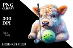 Baby Highland Cow at New York Club, Watercolor PNG Product Image 1