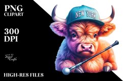 Baby Highland Cow at New York Club, Watercolor PNG Product Image 1