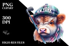 Colorful Baby Highland Cow New York PNG Product Image 3