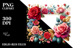 Colorful Red Roses Floral Frame PNG Product Image 2
