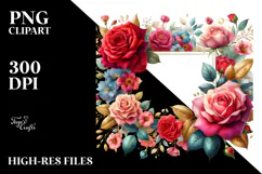 Colorful Red Roses Floral Frame PNG Product Image 2