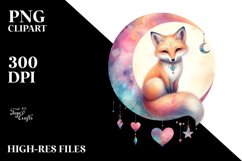 Colorful Boho Fox on Half Moon, Watercolor Art Product Image 2
