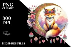 Whimsical Fox on Half Moon, Watercolor PNG Product Image 2