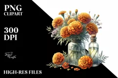 Watercolor Bottle Marigold Flower | Sublimation | Clipart Product Image 3