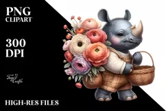 Baby Rhino Ranunculus Sublimation Clipart Product Image 1
