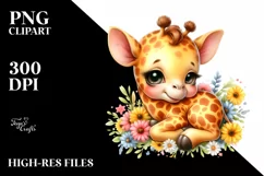 Colorful Baby Giraffe Watercolor Clipart Product Image 1