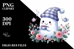 Retro Cute Ghost with Sunglasses and Purse, PNG Product Image 1