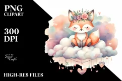 Cute Fox on Cloud with Hearts, Transparent PNG Product Image 2