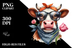 Whimsical Cow Portrait with Tulip and Rose | Sublimation Product Image 2