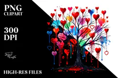 Colorful Digital Tree with Hearts Watercolor PNG Product Image 2