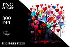 Colorful Digital Tree with Hearts Watercolor PNG Product Image 2