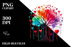 Colorful Digital Tree with Hearts Watercolor PNG Product Image 2