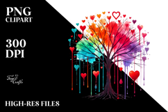 Colorful Digital Tree with Hearts Watercolor PNG Product Image 2