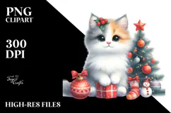 Cute Sitting Cat with Christmas Decorations PNG Product Image 2