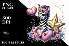 Colorful Zebra Holding a Heart PNG Product Image 2