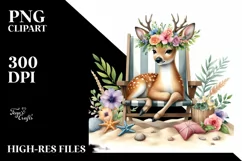 Adorned Young Deer with Wreath on Beach Chair Product Image 3
