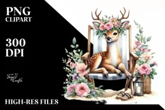 Adorned Young Deer with Wreath on Beach Chair Product Image 1