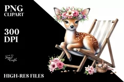Adorned Young Deer with Wreath on Beach Chair Product Image 1