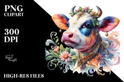 Baby Cow in Polish Manor, Watercolor PNG Product Image 1