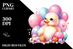 Smiling Cute Baby Duck Sitting, Balloons | Sublimation | Product Image 3