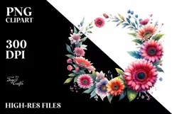 Vibrant Floral Frame with Gerbera, Transparent PNG Product Image 1