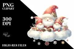 santa with Gnomes on Cloud Pastel PNG Product Image 3