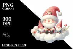 santa with Gnomes on Cloud Pastel PNG Product Image 3
