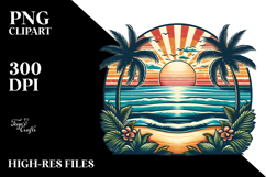 Retro Tropical Beach Sunset, PNG Product Image 2