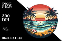 Retro Tropical Beach Sunset, PNG Product Image 2