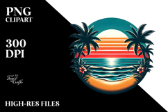 Retro Tropical Beach Sunset PNG Product Image 2