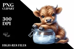 Cute Watercolor Baby Highland Cow in Jar Product Image 1