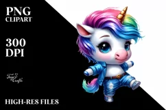 Modest Unicorn Dancing in Jeans PNG Product Image 1